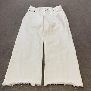 Simon Miller Jeans Womens 25 White Mid Rise Wide Leg Raw Hem Fringe Denim USA
